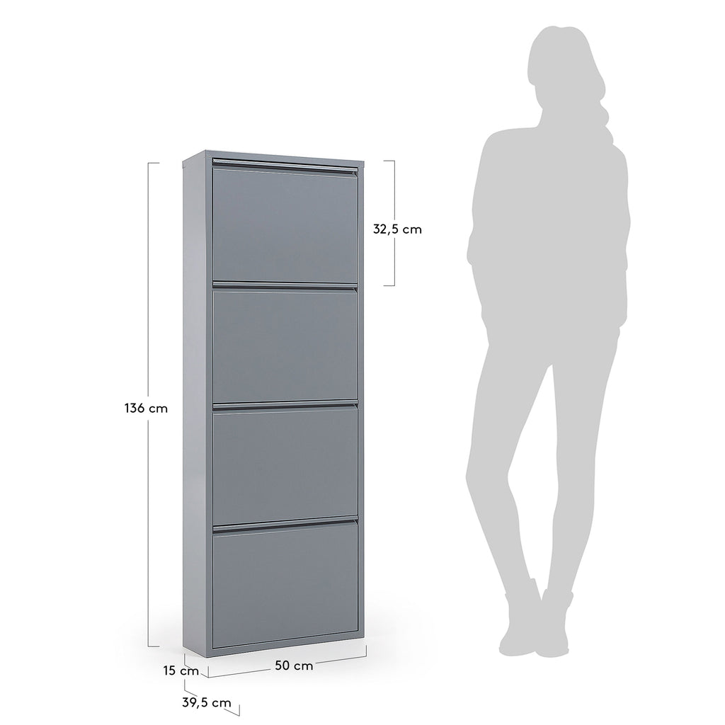 Shoe rack Ode 50 x 136 cm 4 doors metal grey