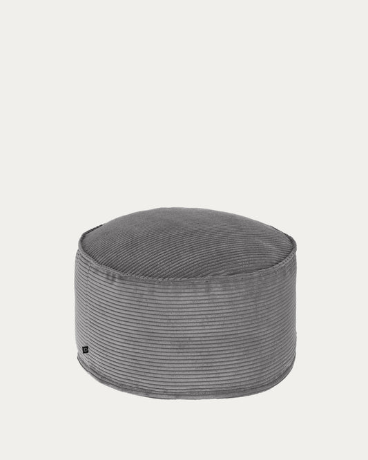 Wilma large pouffe in grey wide seam corduroy, Ø 70 cm