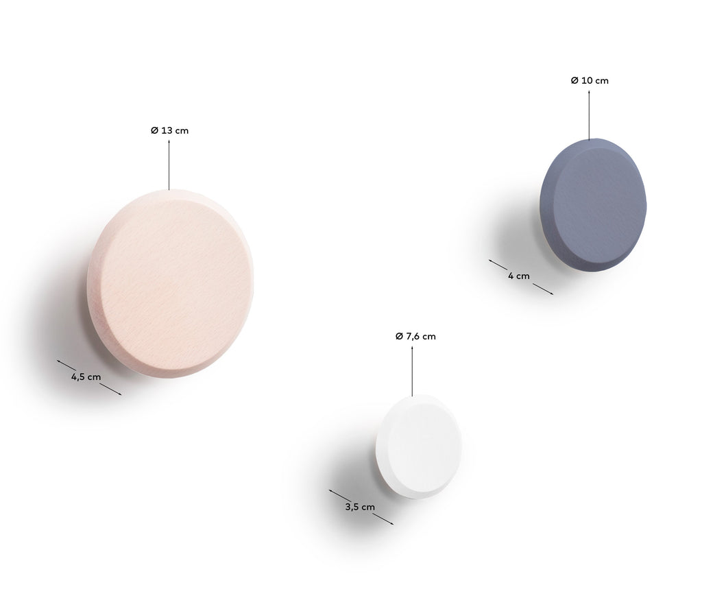 Set of 3 Nadua hangers in solid wood with a natural, blue and white beech finish