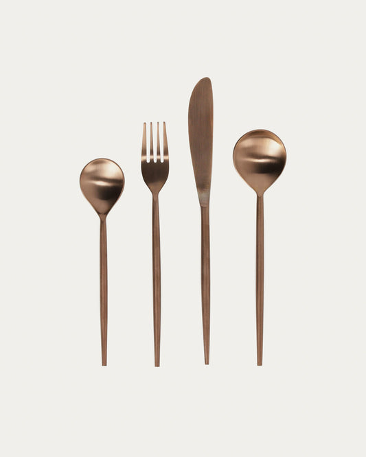 Kelda rounded handle 16-piece coppery cutlery set