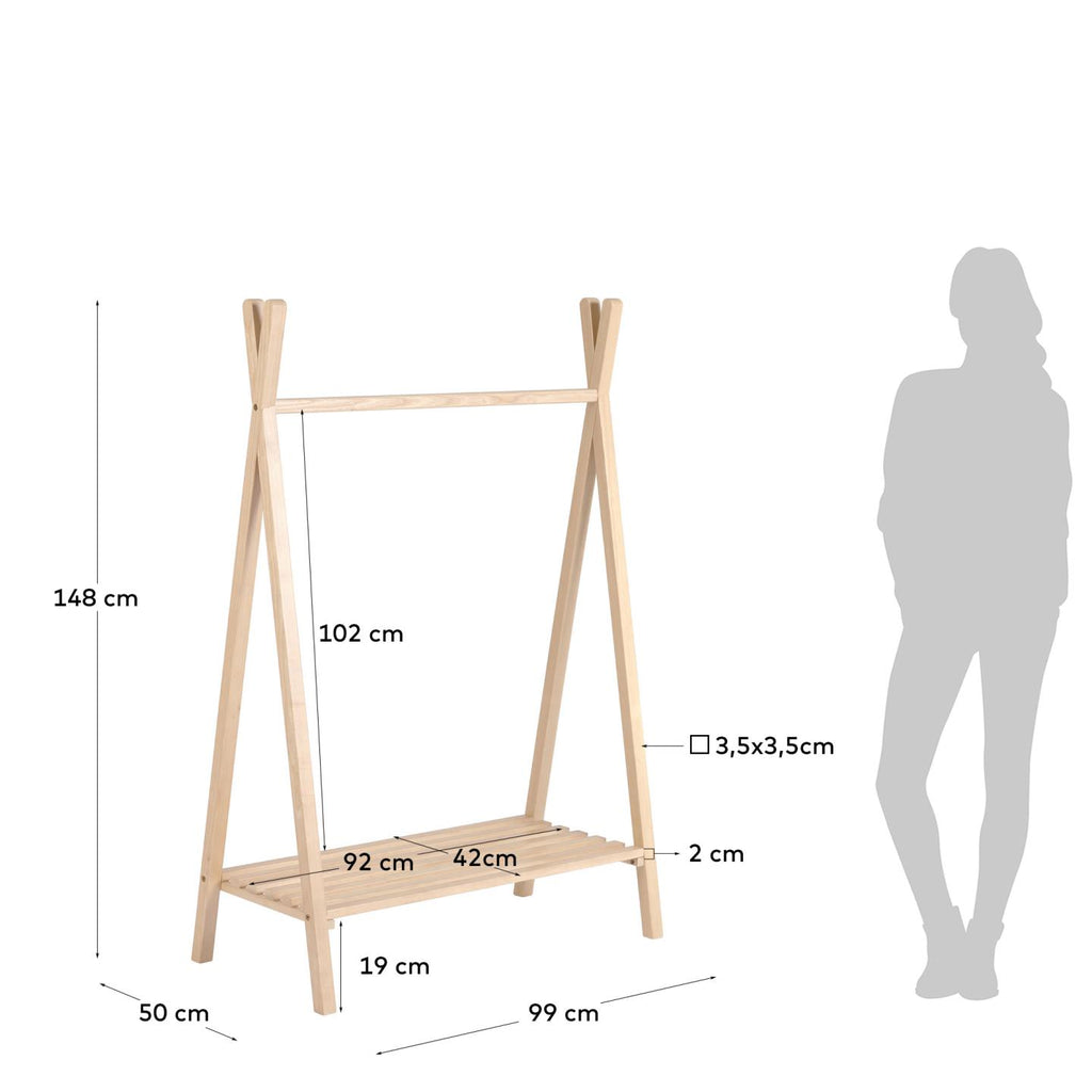Maralis teepee clothes rail in solid ash wood, 148 x 50 cm