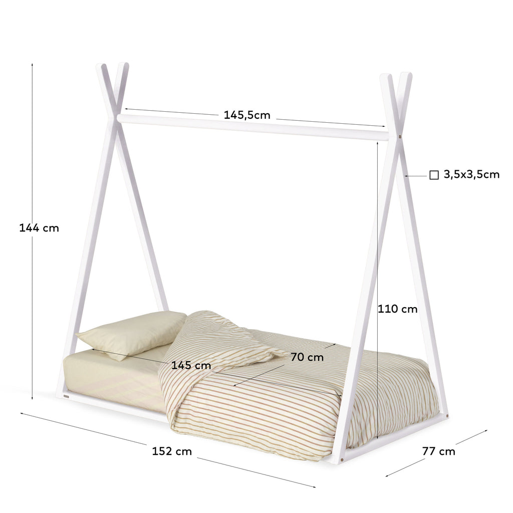 Maralis teepee bed made of solid beech wood with a white finish, for 70 x 140 cm mattresses