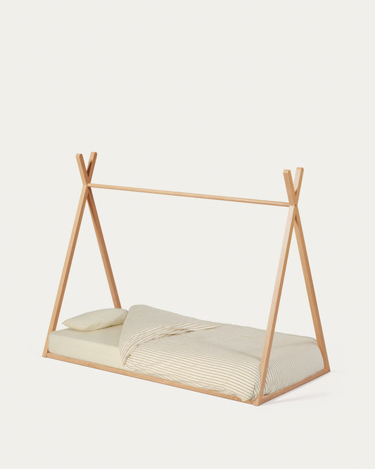 Maralis teepee bed made of solid beech wood with a natural finish, for 90 x 190 cm mattresses