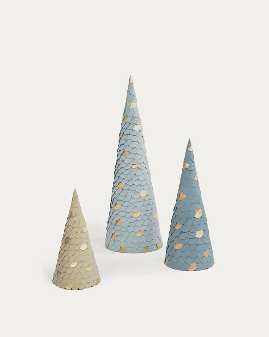 Venetia set of 3 conical trees in blue 20 cm 30 cm 45 cm