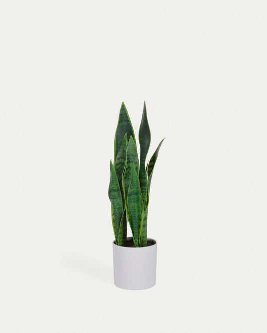 Artificial Sansevieria with white plantpot 55 cm