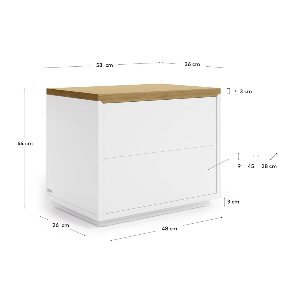 Abilen oak veneer and white lacquer bedside table 53 x 44 cm FSC 100%