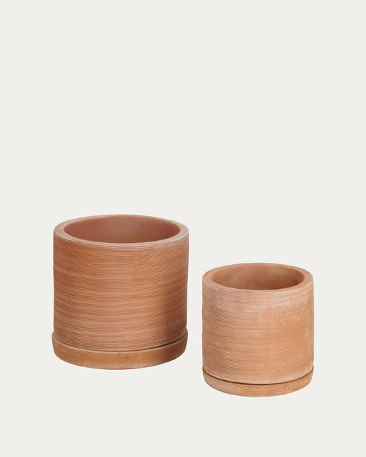 Karlina set of 2 terracotta plant pots with dishes, Ø 33 cm / Ø 24 cm