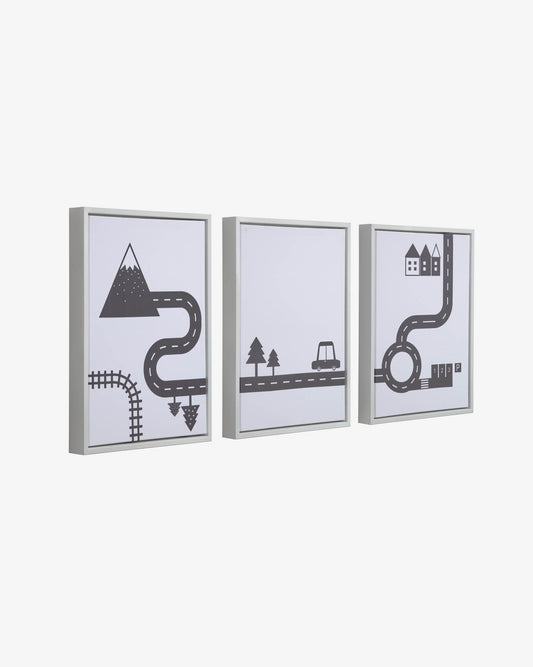 Set of 3 Nisi black cars pictures in white wood frame