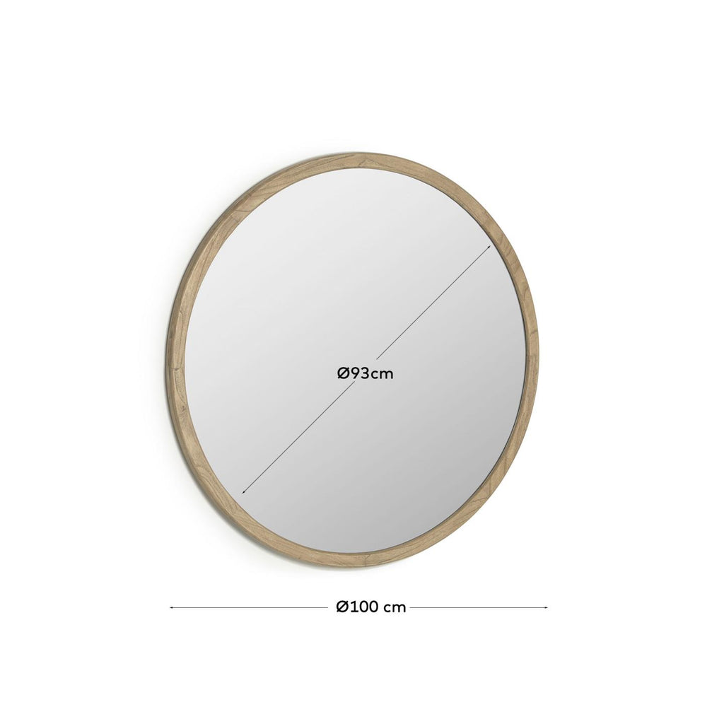 Alum round solid mindi wood mirror 100 cm