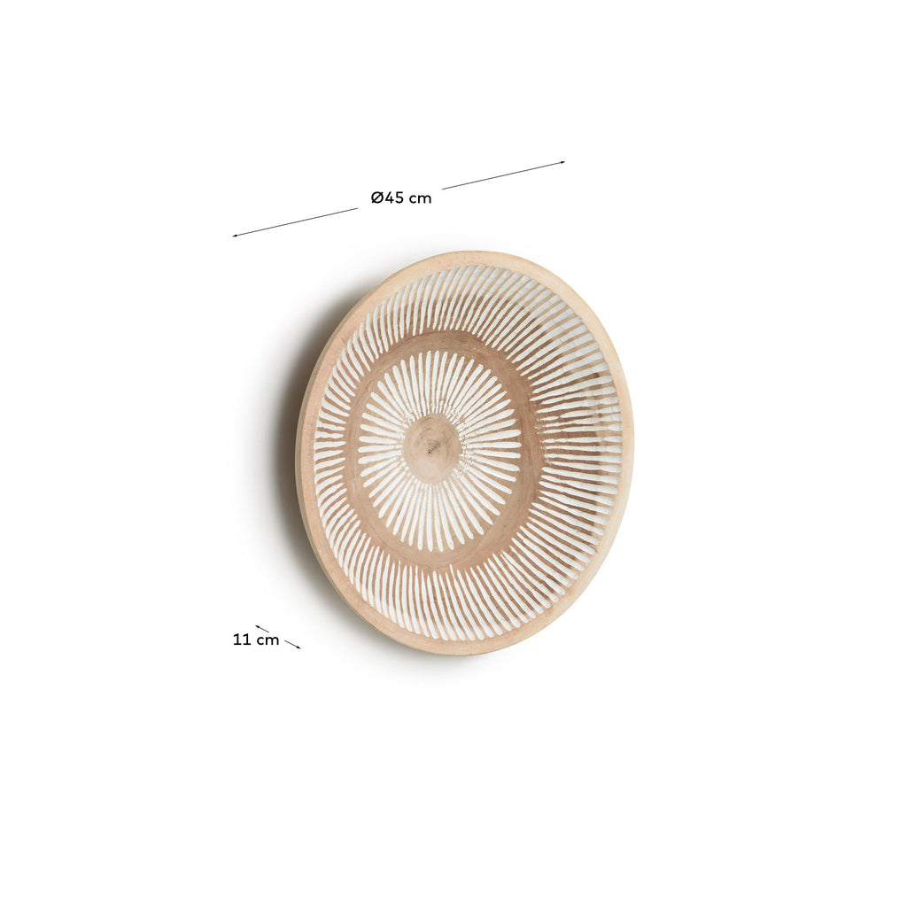 Melisa solid munggur wood wall panel with white striped Ø 45 cm