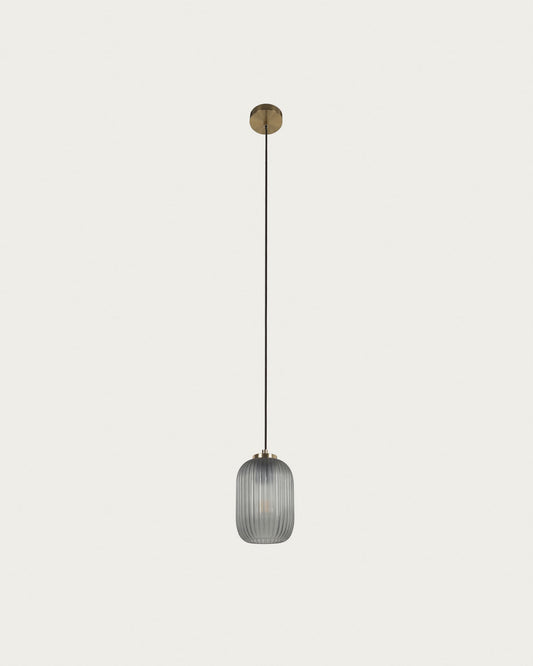 Hestia metal ceiling light with brass finish and grey glass