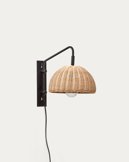 Damila wall light in rattan and black metal