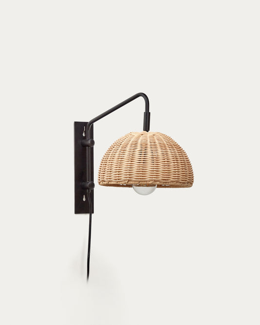 Damila wall light in rattan and black metal