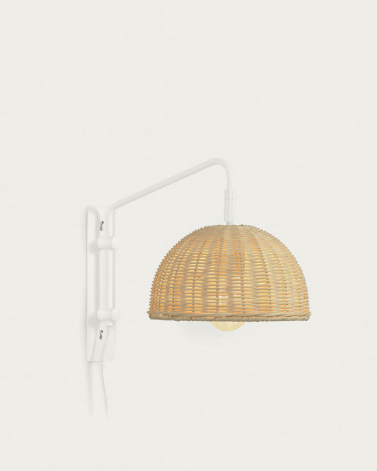 Damila wall light in metal with white finish and rattan with natural finish