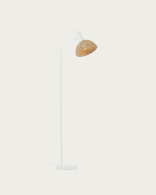 Damila floor lamp in metal with white finish and rattan with natural finish