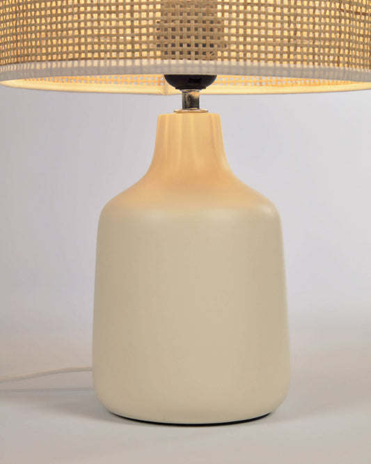 Erna table lamp in white ceramic and bamboo with natural finish