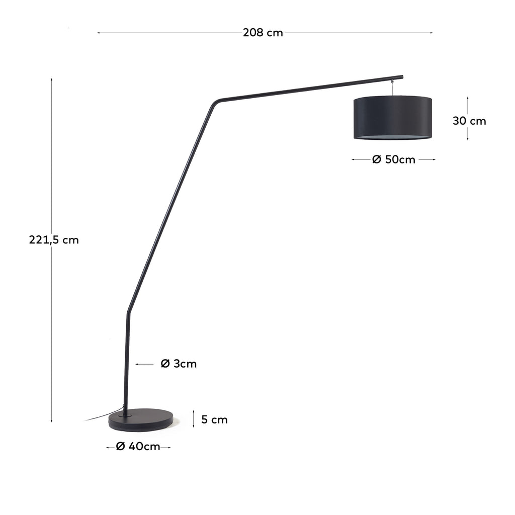 Ciana floor lamp in black finished metal with a cotton lampshade