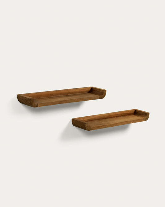 Shamel set of 2 shelves in solid teak with a walnut finish, 50 x 5 cm