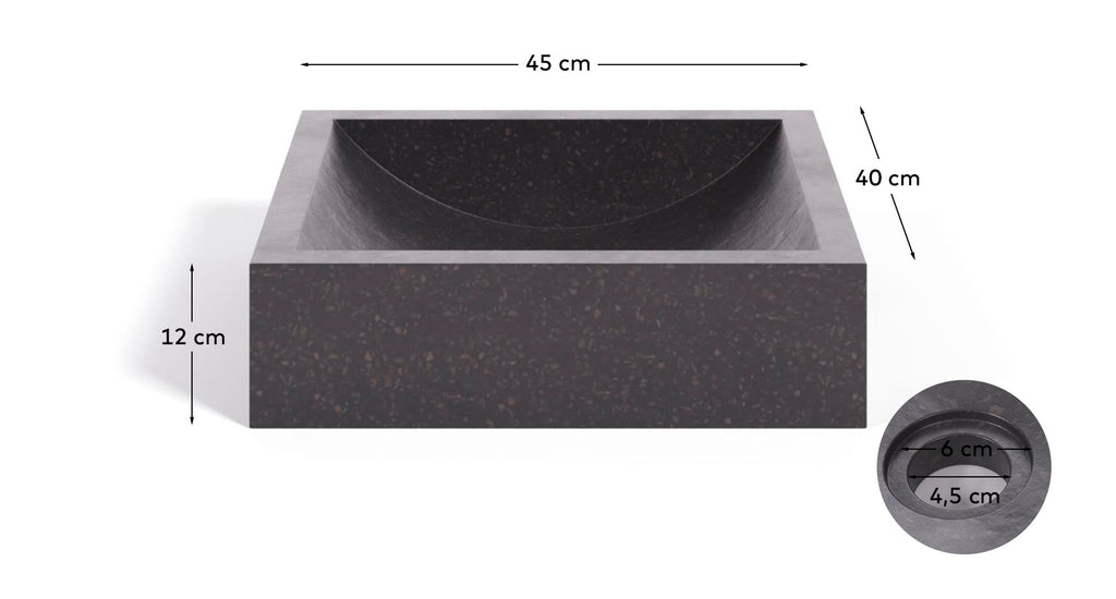 Delina countertop washbasin in black terrazzo 40 x 45 cm