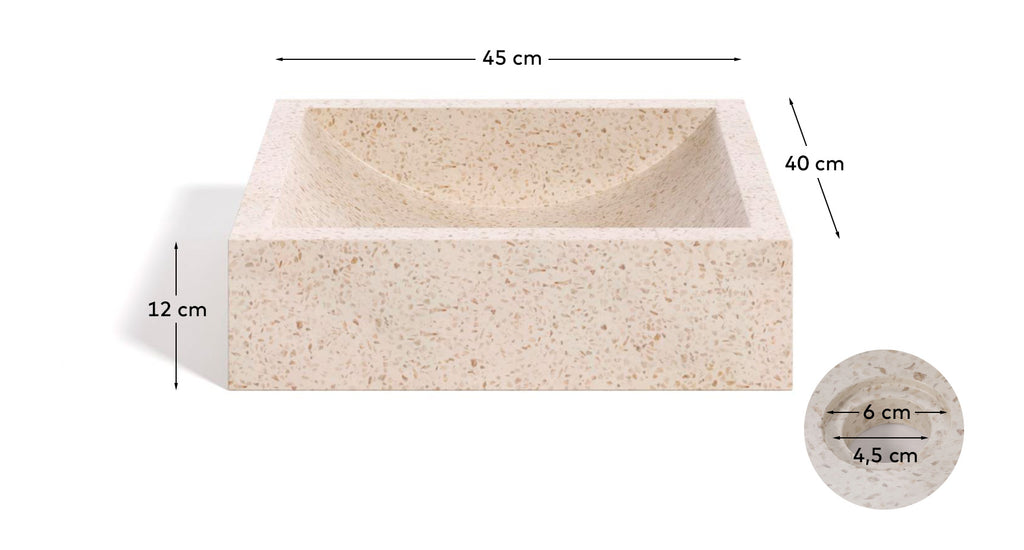 Delina countertop washbasin in white terrazzo 40 x 45 cm