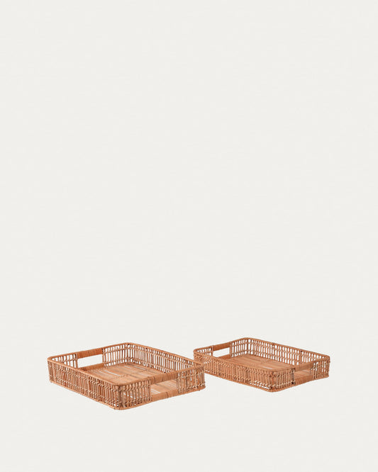 Coleenn set of 2 rectangular trays in 100% rattan with natural finish