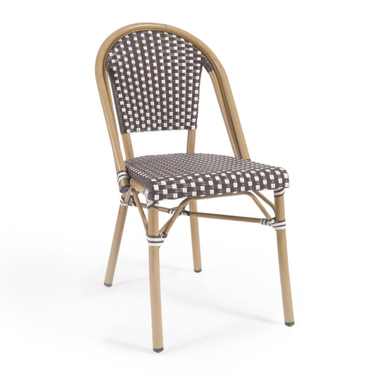 Marilyn stackable outdoor bistro chair in aluminium and synthetic rattan, brown & white