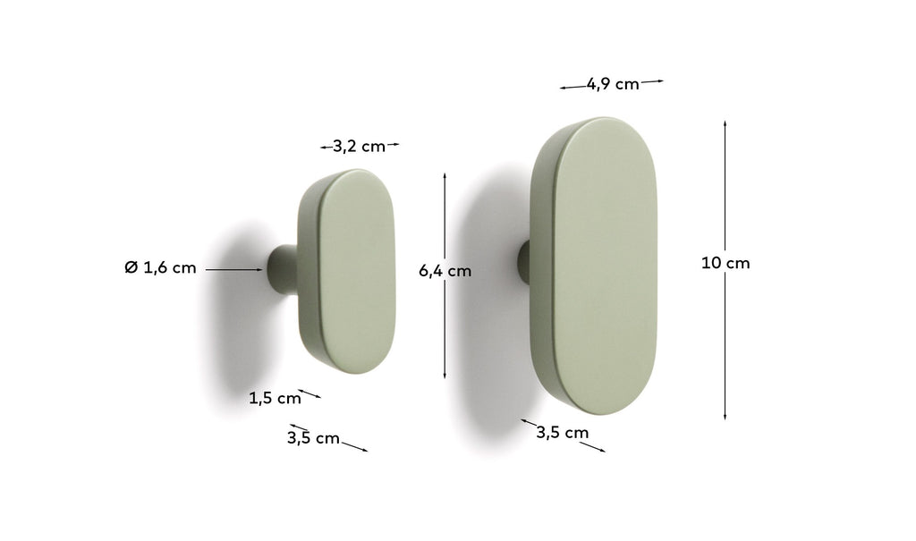 Arely set of 2 solid beech wood hangers with green lacquer finish 6.5 cm/10 cm