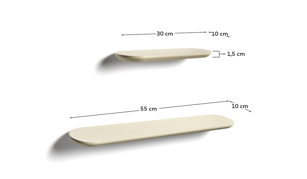Arely set of 2 MDF shelves with beige lacquer finish 35 cm/55 cm