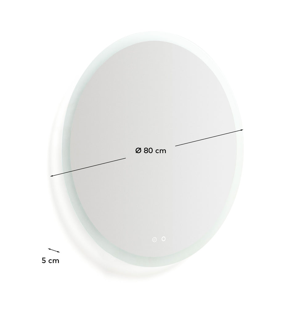 Mervi round bathroom mirror with LED light and anti-fog Ø 80cm