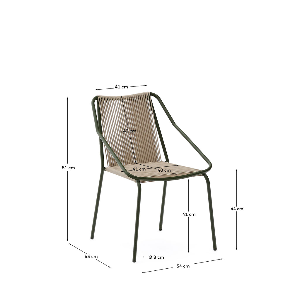 Zivia outdoor chair in ecru rope cord and green galvanised steel