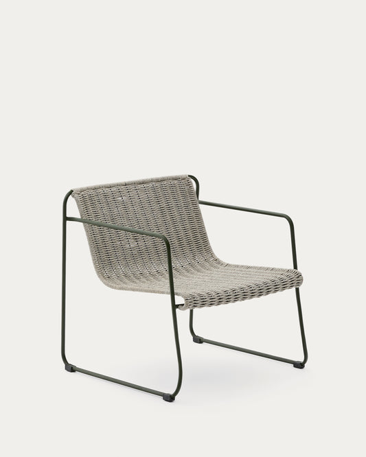 Maurina stackable armchair in green galvanised steel and ecru and grey rope cord