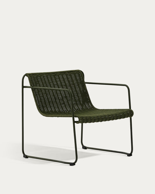 Maurina stackable armchair in green galvanised steel and green rope cord