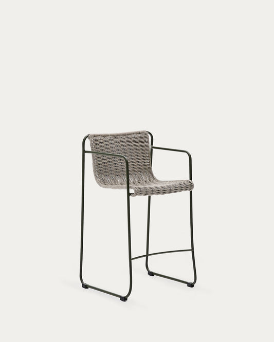 Maurina stool in green galvanised steel and ecru and grey rope cord 64,5cm
