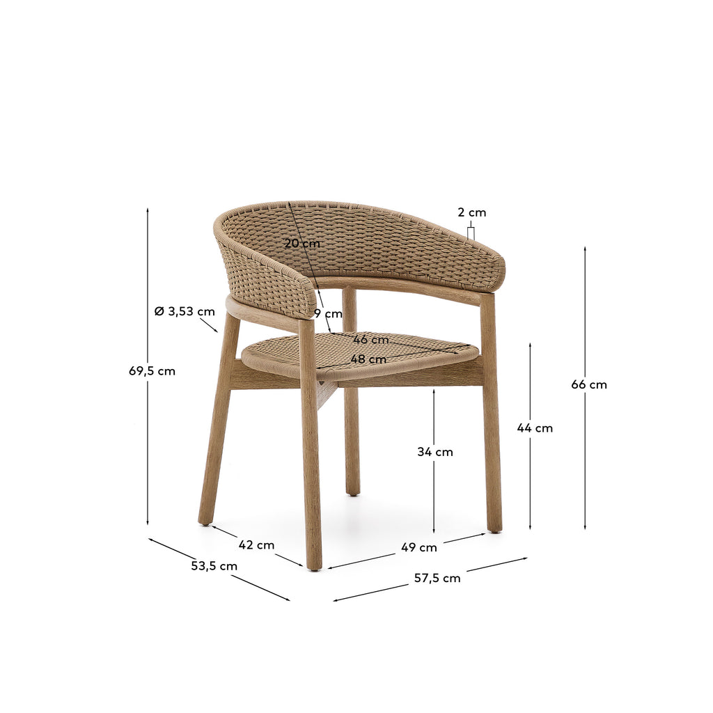 Arinella chair in FSC 100% solid acacia wood with natural finish and beige rope cord