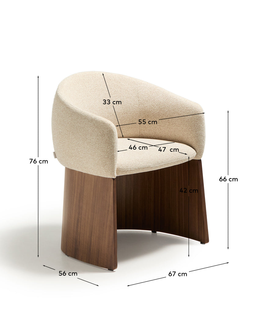 Bosca chair in beige chenille and walnut veneer FSC 100%