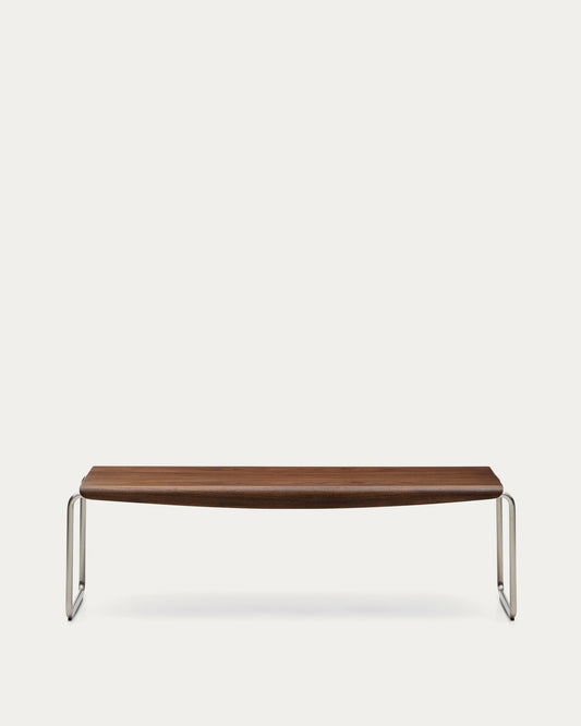 Tarsel bench in walnut veneer with brushed stainless steel structure 142cm