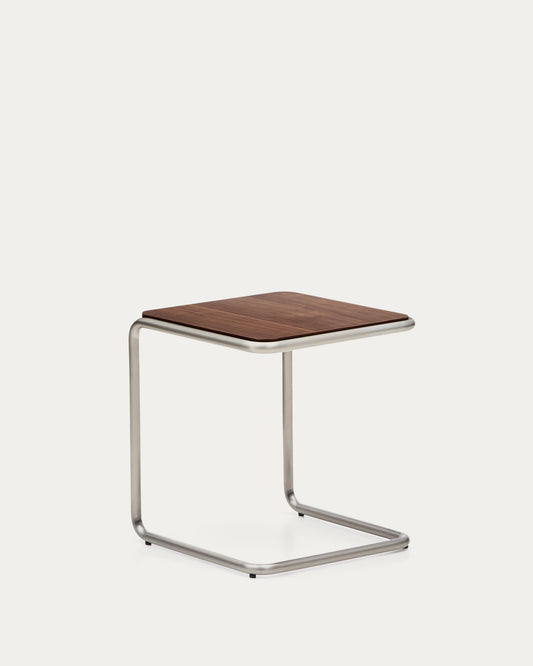 Tarsel side table in walnut veneer with brushed stainless steel structure 42 x 47cm
