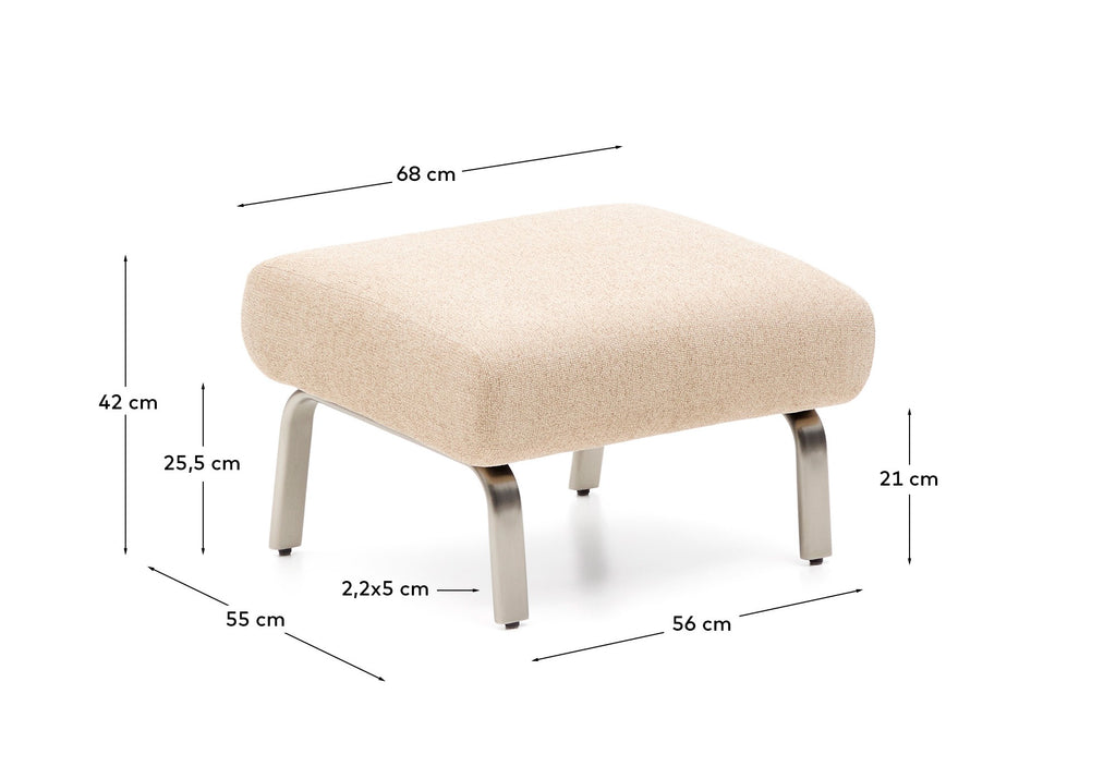 Amsen light brown footrest with brushed stainless steel legs 68 x 55 cm