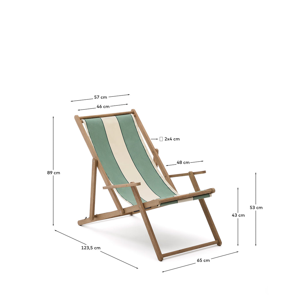 Vilara green and beige striped outdoor folding deck chair made of FSC 100% solid acacia wood