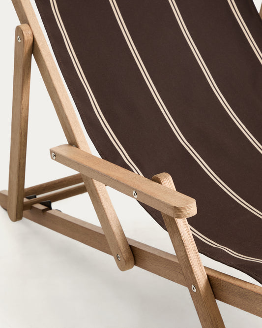 Vilara brown and beige striped outdoor folding deck chair made of FSC 100% solid acacia wood