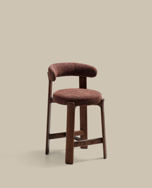 Granite stool in brown chenille and solid ash wood with walnut-coloured finish FSC 100% 65cm