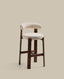 Granite stool in beige chenille and solid ash wood with walnut-coloured finish FSC 100% 75cm
