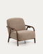 Sylo armchair in taupe chenille and solid ash wood with walnut-coloured finish FSC 100%