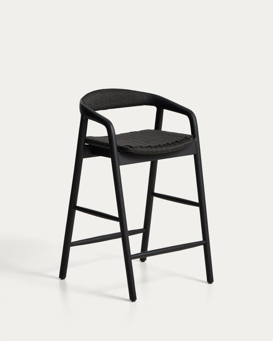 Derile stool in solid oak wood with black finish and black paper rope cord FSC Mix Credit 65cm