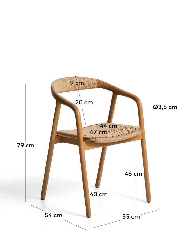 Derile chair in solid oak wood with natural-tone finish and beige paper rope cord FSC 100%