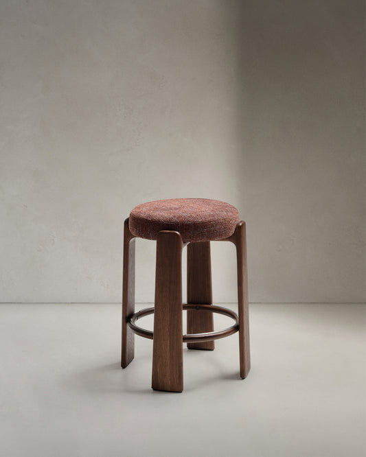 Granite stool in brown chenille and solid ash wood with walnut-coloured finish FSC 100% 65cm