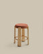 Granite fire-retardant stool in terracotta chenille and solid ash wood with natural finish FSC 100% 65 cm
