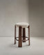 Granite stool in beige chenille and solid ash wood with walnut-coloured finish FSC 100% 75cm