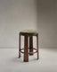 Granite stool in green chenille and solid ash wood with walnut-coloured finish FSC 100% 75cm