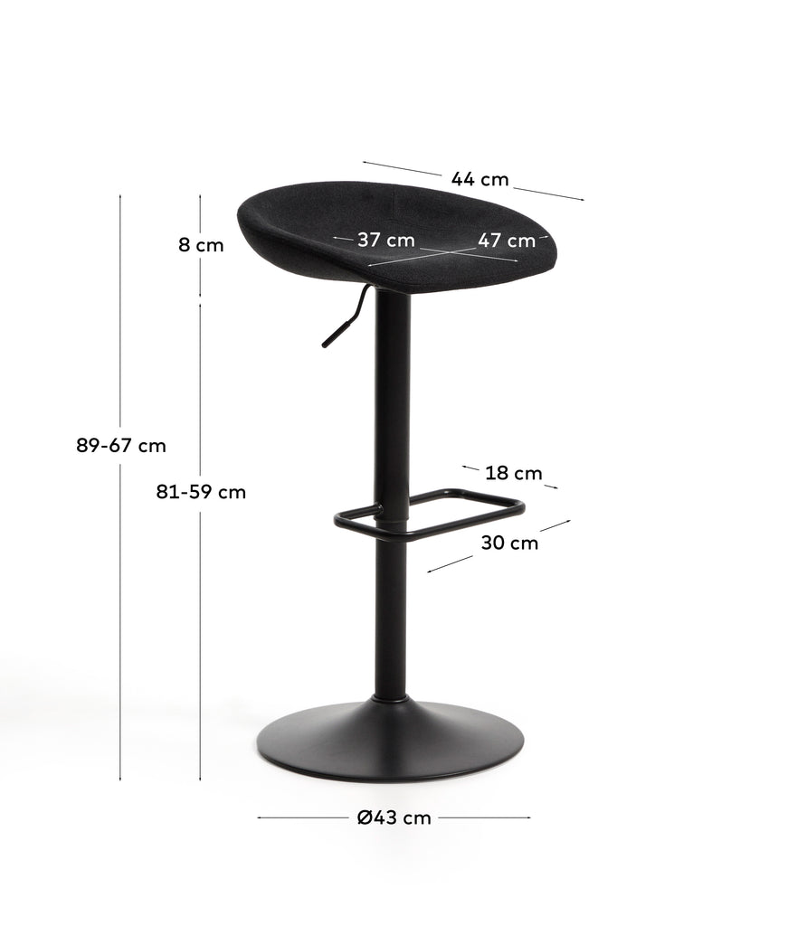 Danua stool in black chenille and matte black steel 68-89cm FSC 100%